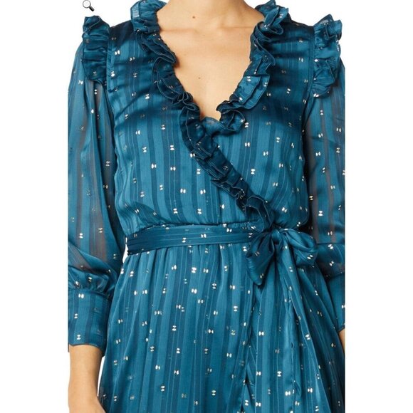 NWT MISA LOS ANGELES Midi Dress Teal Blue Wrap Style Gabriella‎ Size S - Picture 7 of 13